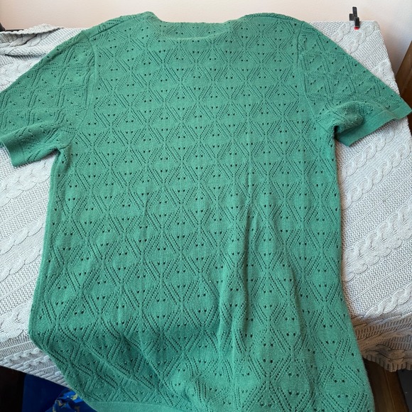 Abercrombie & Fitch Crochet Sweater Polo Large Tall Retro Preppy Knit Green - Picture 3 of 6